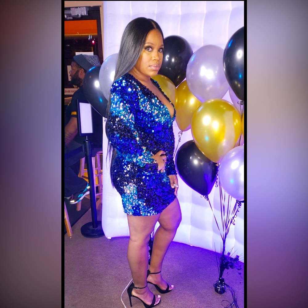 Multi blue color sequins dress